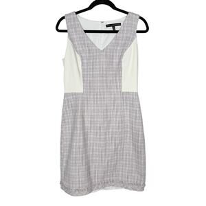 White House Black Market 10 Purple White Tweed Sheath Dress VNeck Sleeveless